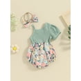 thumbnail image 4 of Bslissey Infant Girls Cute Summer Romper Baby Girl Short Sleeve One Shoulder Floral Print Patchwork Jumpsuit with Bow Headband 3M 6M 9M 12M Newborn Casual Bodysuit, 4 of 9