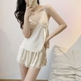 thumbnail image 1 of Pijama de tirantes de primavera y verano para mujer, traje de dos piezas de seda de hielo sexy, pantalones cortos de seda colgantes, ropa fina de gran tamaño para el hogar, 1 of 6