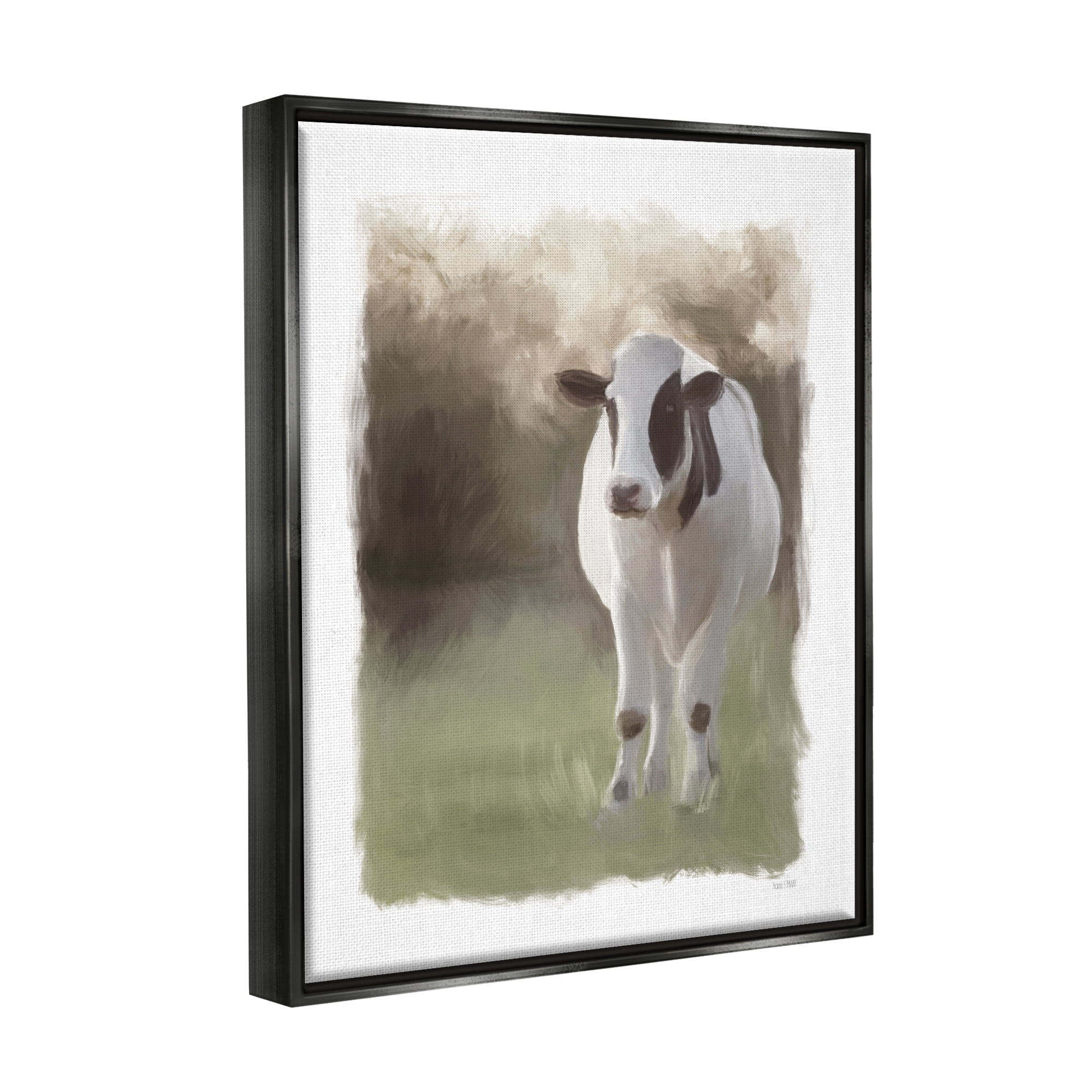Stupell White Cow Farmhouse Painting Animals & Insects Painting Black Floater Framed Art Print Wall Art