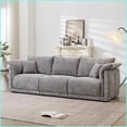 thumbnail image 3 of 98.5'' Modern Minimalist 3-Seater Linen Sofa with Upholstered Arms & Pillows – Gray Fabric, Solid Wood Frame for Living Room/Bedroom/Office, 3 of 22