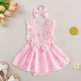 thumbnail image 2 of Duqingm Baby Girl 1st Birthday Outfit One Year Old Romper Dress Lace Ruffle Sleeveless Bodysuit Headband Cake Smash Photo Shoot(Red,6-12 Months), 2 of 4