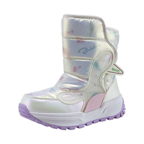 Zanarzt Snow Boots for Kids Children Snow Boots Boys and Girls Skiing Cotton Shoes Winter Padded Thickened Steel Big Boy Outdoor Short Cotton Boots White,13-13.5 Years