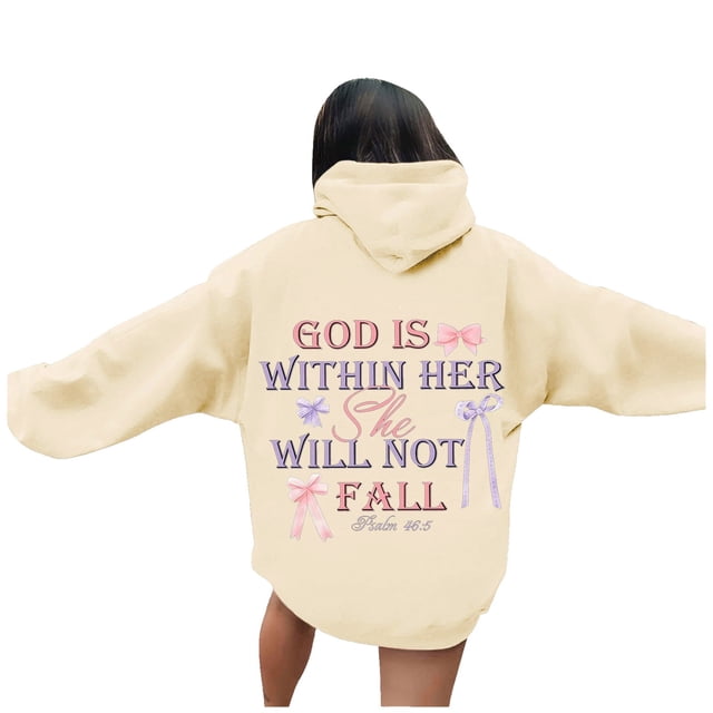 Ladies Hoodies Fall Pullover Hoodie with Eye Catching Alphabet Design Trendy Oversized Fit Drop Shoulder Design Chandail Femme Beige XXL