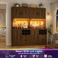 thumbnail image 3 of Homieasy 72'' Tall Pantry Cabinet with Outlet & LED Light, 63'' Wide Kitchen Hutch Bar with Microwave Stand, Drawers, Wine Rack & Shelves, Cupboard for Dining Room, Weathered Brown, 3 of 7