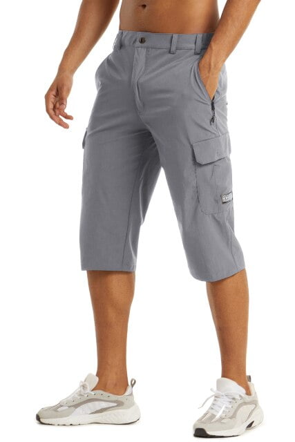 OmicGot Quick Dry 3/4 Capri Pants Men's Casual Mult-Pocket Lightweight  Shorts Outdoor Hiking Tactical Cargo Nylon Pants 