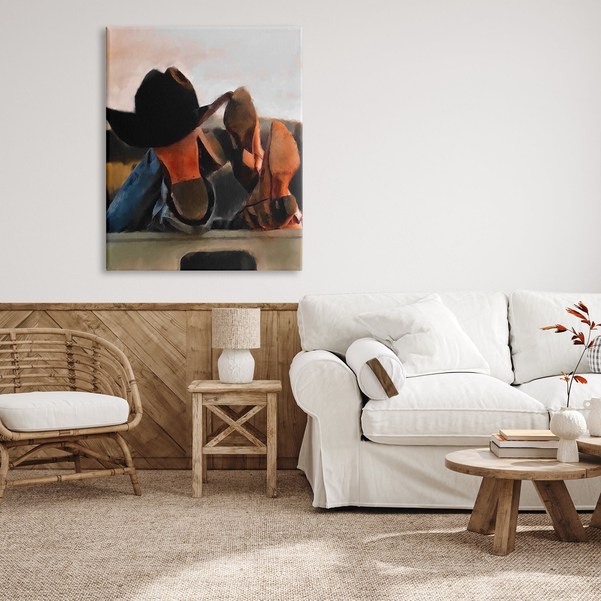 Stupell Industries Couple Resting Cowboy Boots Abstract Painting Gallery Wrapped Canvas Art Print Wall Art, 36 x 48