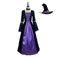 thumbnail image 2 of Mrat Costume de Sorcière pour Femmes 2024 Halloween Cosplay Tuniques Robes Coupe Ajustée à Manches Longues à Blocs de Couleur Plissées Robe Longue P-221 Violet TG, 2 of 5