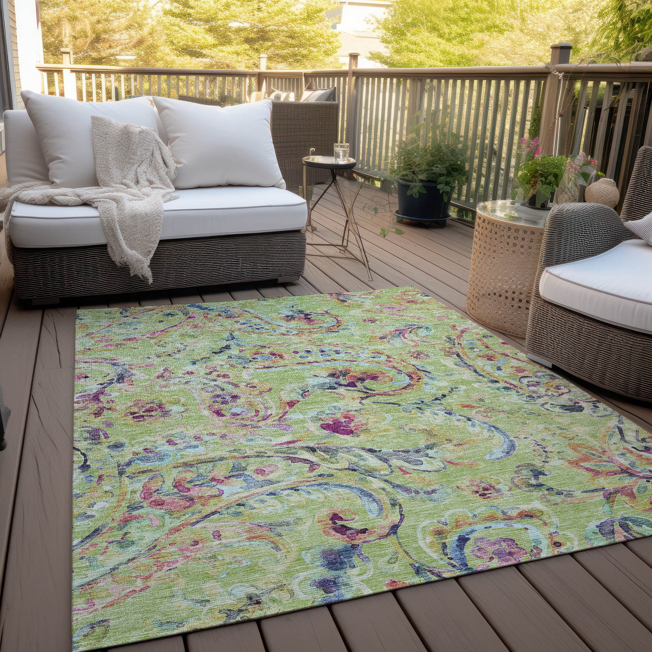Addison Rugs Chantille Indoor/Outdoor Transitional Paisley Aloe Washable Rectangle Rug, 10' x 14'