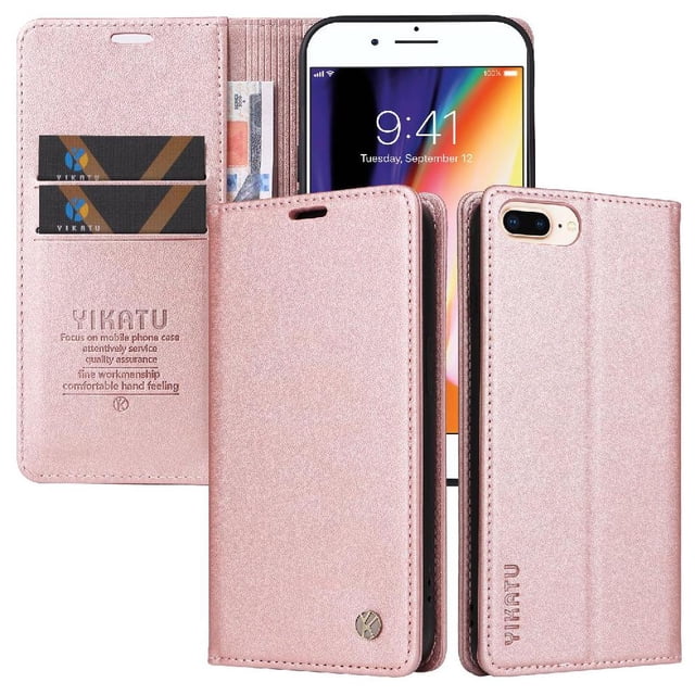 Funda para iPhone 7 Plus/8 Plus Estuche de Cuero PU Tipo Cartera con Ranuras para Tarjetas y Cierre Magnético