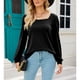 thumbnail image 4 of Camiseta de manga larga abullonada para primavera y otoño - Negra, talla L Top de punto holgado con cuello ancho, 4 of 8