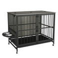 thumbnail image 4 of Modern Kennel Dogs room up to 60 LB, Dog crate furniture with Multi-Purpose Rremovable Ttray, Double-Door Dog House, lift Panel, 360 Degree Rotation -3 Height Adjustable Feeding Bowls(Grey), 4 of 9