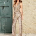 thumbnail image 4 of Ankishi Halter Jumpsuit Deep V Sexy Halter Sequin Jumpsuit Cowl Neck Backless Romper for Daily Wear Dating Party, 4 of 7