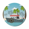 thumbnail image 1 of Graphic Beach Mouse Pad for Computers, Cartoon Boat on Sea with Topic Palm Trees and Silhouettes Nautical Landscape, Round Non-Slip Thick Rubber Modern Mousepad, 8" Round, Multicolor, by Ambesonne, 1 of 2