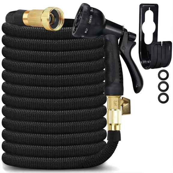 SUNDAN 25ft Garden Hose Flexible Garden Hose for Outdoor Upgraded Leakproof Lightweight No-Kink Water Hose(Black)