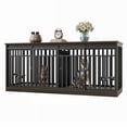 thumbnail image 3 of Dextrus 71" Dog Crate Furniture with 4 Dog Bowls for 2 Dogs, Heavy Duty Wooden Dog Kennel Crate TV Stand - Black Oak, 3 of 10