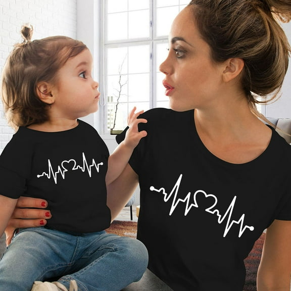 WQJNWEQ Mom and Daughter Matching Outfits Mother and Daughter Clothes Love Print Short Sleeve T-Shirts Tops Blouse
