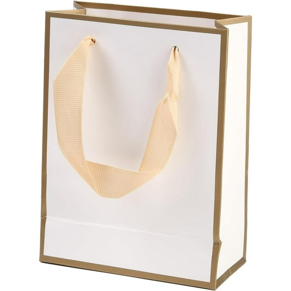 10 Pcs Rectangle Paper Bags with Ribbon Handles White Reusable Paper Gift Bags for Birthday Wedding Bridal Shower Paper