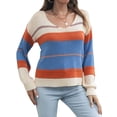 thumbnail image 3 of STARVNC Women V Neck Striped Contrast Color Long Sleeve Knit Sweater, 3 of 7