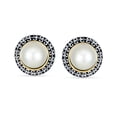 thumbnail image 2 of Bling Jewelry Womens Balinese Dome Button Style Faux White Pearl Clip On Earrings Non Pierced Oxidized Tow Tone, 2 of 5