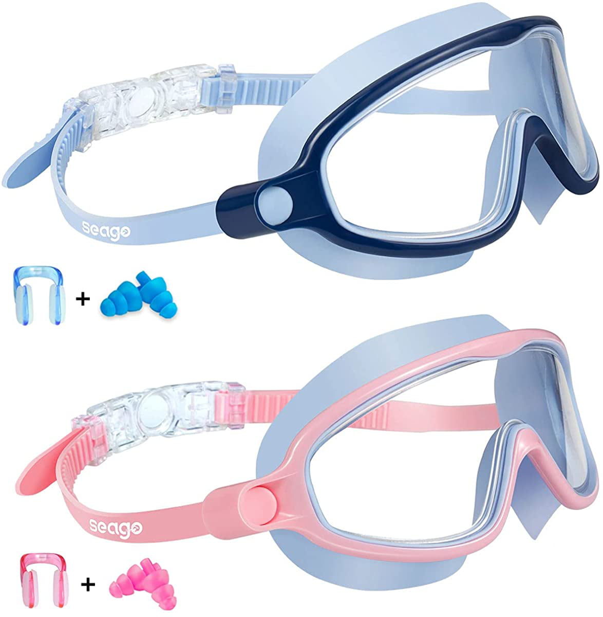 Swim Goggles 2 Pack Anti-Fog Anti-UV Wide View Swimming Goggles for Kids 3-15 