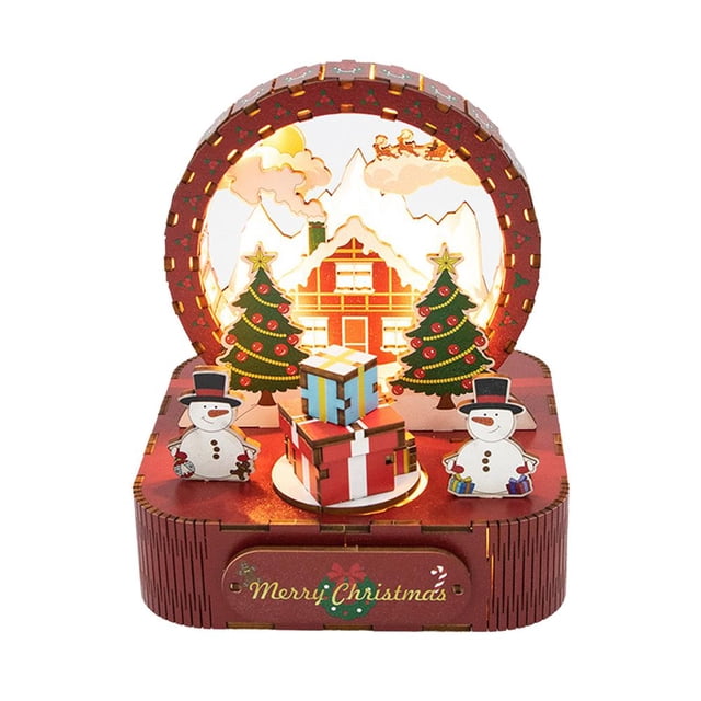 Wooden Music Box Puzzle For Adults Rotating Music Box Kit 3D Musical Building Desk Dec Model Puzzle Kits Crafts