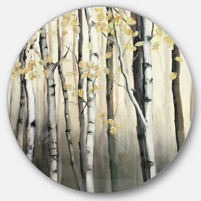Designart 'Golden Birch Forest IV' Farmhouse Metal Circle Wall Art
