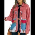 thumbnail image 2 of Chaqueta Vaquera de Larga con Solapa Holgada y Parches para Mujer, Estilo Retro con Borde Sin Rematar, de Medio. Rosa XL, 2 of 6