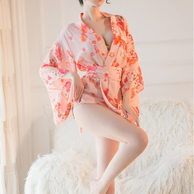 SEMIMAY Women Lady Floral Print Kimono Suit A Robe Bathrobe Two