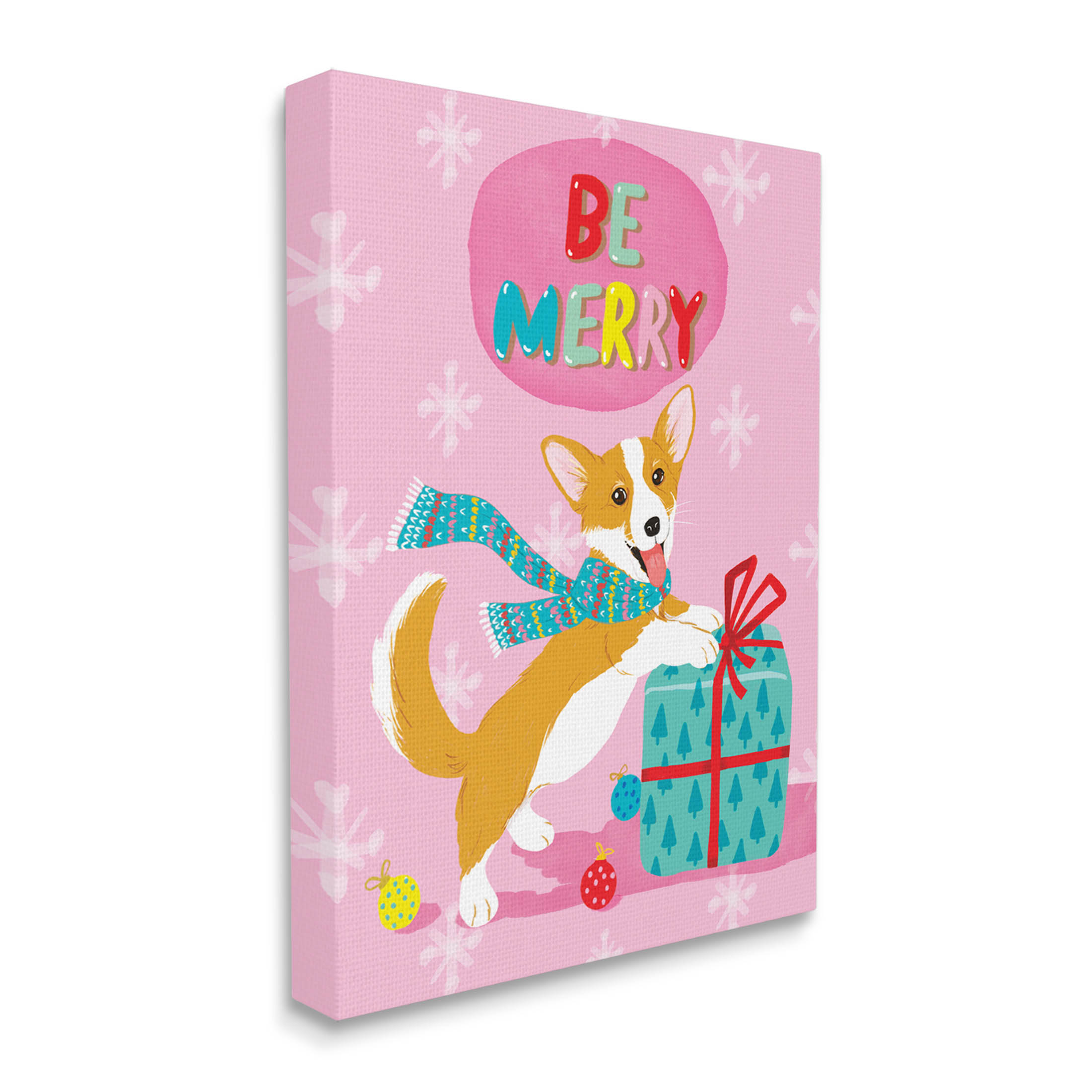 Be Merry Smiling Puppy Gift Holiday Graphic Art Gallery Wrapped Canvas Print Wall Art