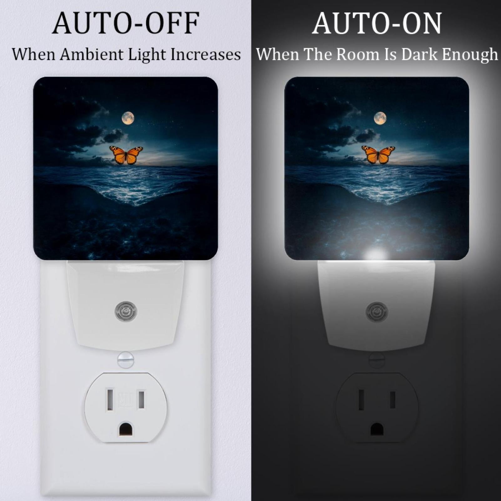 PhooArto Sea Full Moon Butterfly Plug in LED Night Light Auto Sensor Dusk to Dawn Decorative Night for Bedroom, Bathroom, Kitchen, Hallway, Stairs, Baby's Room, Energy Saving