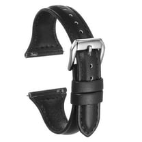 Genuine Leather Watch Band 22mm Quick Release Elegant Top Grain Replacement Strap Black/Silver Tone