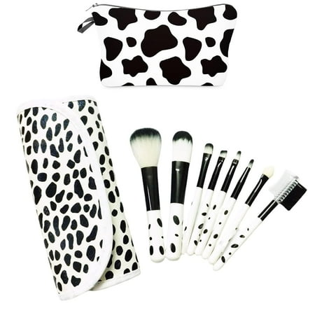 8-Piece Animalia Artistry Suite - High-Density Synthetic Makeup Brushes with Custom Spotted-Bovine Travel Vault, Waterproof Professional Vanity Set