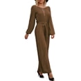 thumbnail image 2 of Doublju Womens Casual Long Sleeve Waist Band Wide Leg Jumpsuit With Plus Size, 2 of 4
