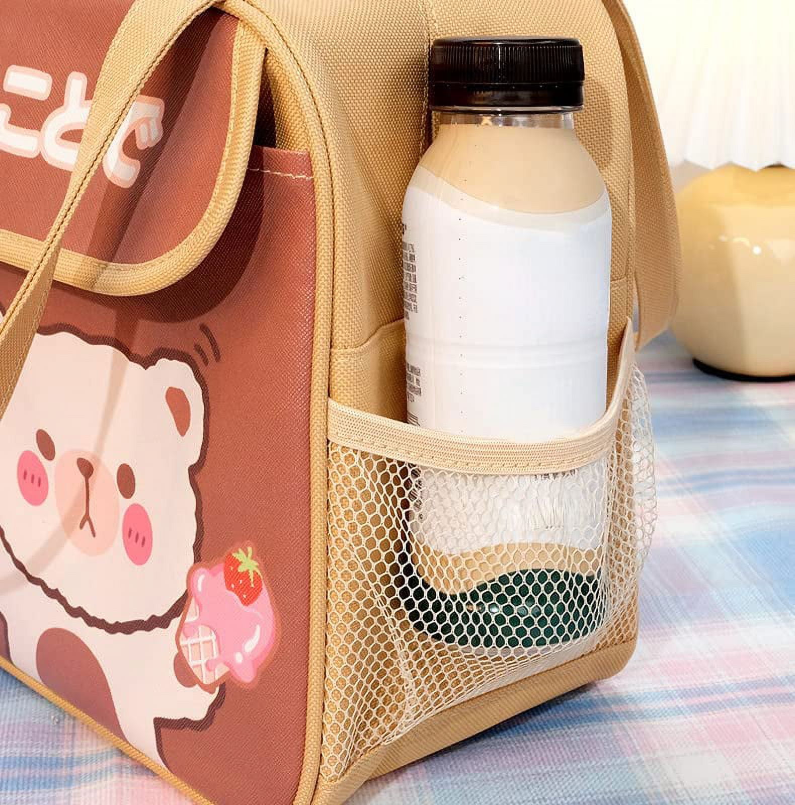 DanceeMangoo Kawaii Lunch Tote Bag Cute Embroidery Bear Insulated