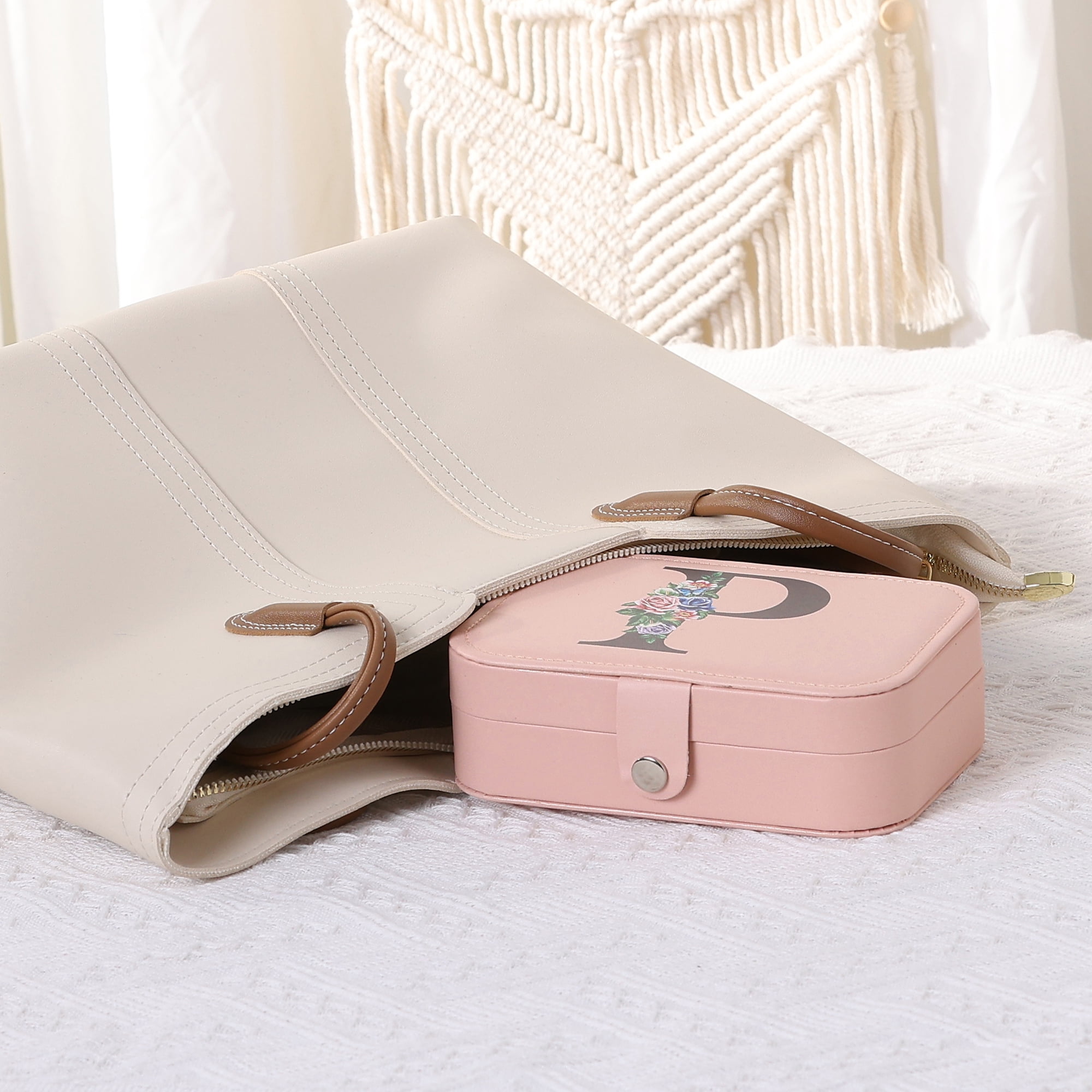 Unique Bargains Jewelry Box Small PU Leather Jewelry Organizer Case Storage Display Holder Pattern P