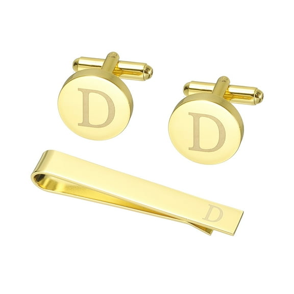 Uxcell Cuff Links, Initial Tie Clip and Cufflink Set for Men Classic Copper, Letter D(Gold Tone)