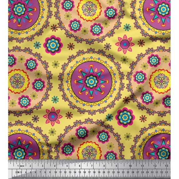 Soimoi Cotton Duck Fabric Floral Mandala Print Sewing Fabric Yard 56 Inch Wide