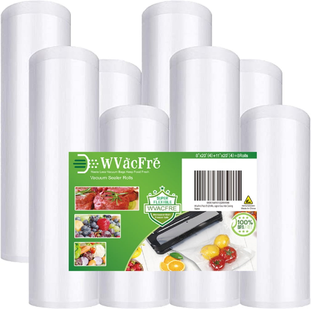 WVacFre 8Pack 8"x20'(4Rolls) and 11"x20' (4Rolls) Vacuum Sealer Bags