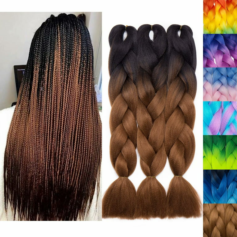 Benehair 3Packs Jumbo Braiding Hair Extensions Real Afro Box Braids Crochet  Twist Braid Ponytail 24 Dark Green to Yellow Green 