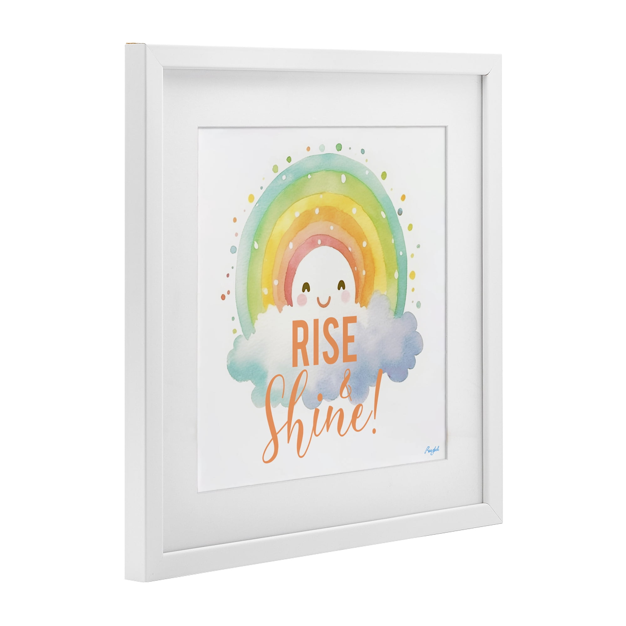 Stupell Industries Rise Shine Happy Rainbow White Framed Print Under Glass, design by Roozbeh