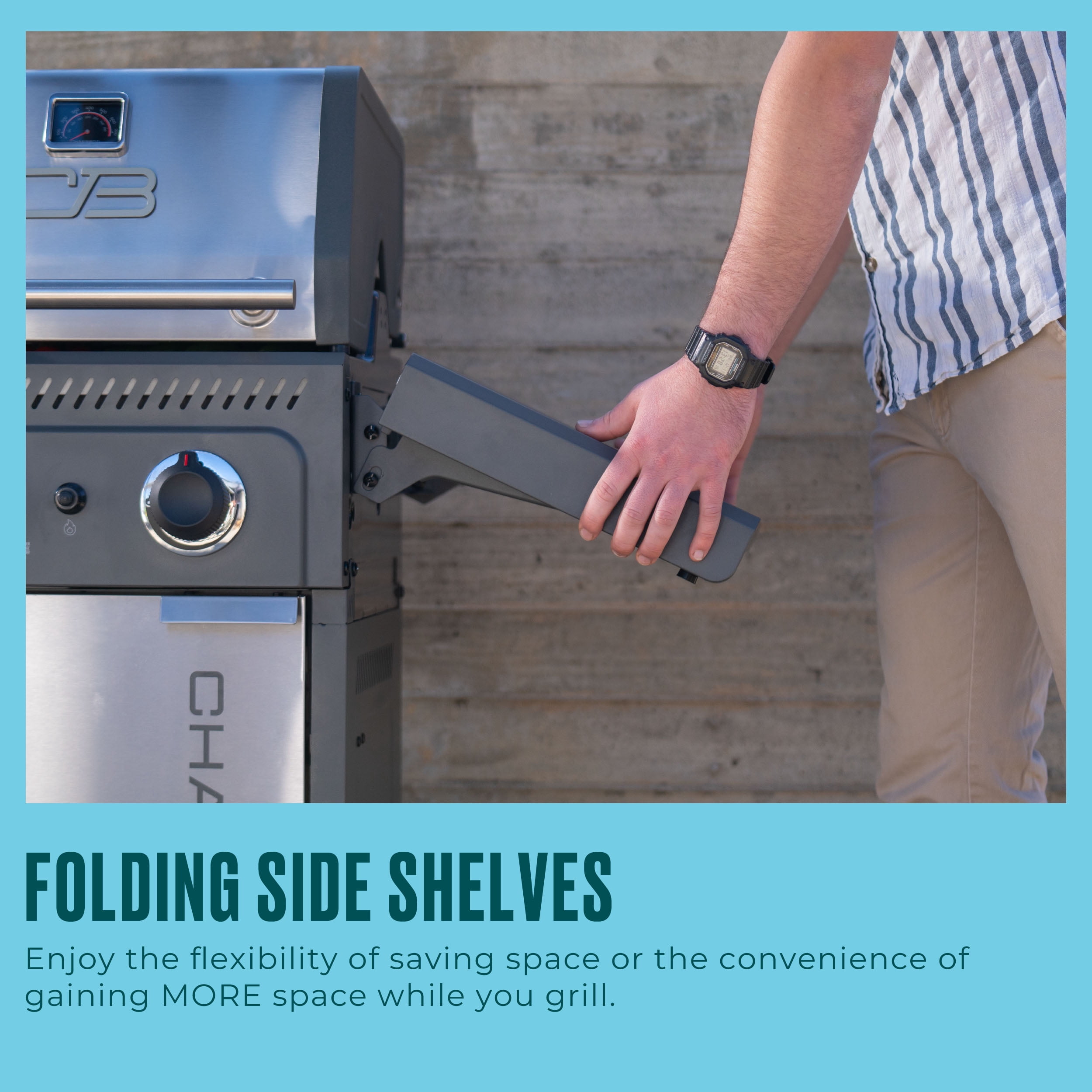 Charbroil Performance Series™ FlavorMax™ 2 Burner Gas Grill Cabinet with Foldable Side Shelves, Stainless Steel