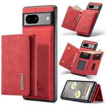 ELEHOLD 2-in-1 Detachable Wallet Case for Google Pixel 6a Premium Leather Case Soft TPU Bumper Magnetic Removable Card Holders Kickstand Function Shockproof Case,red
