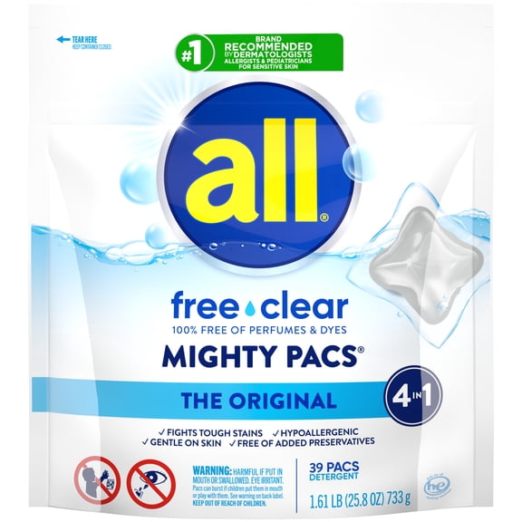 all free clear MIGHTY PACS The Original Laundry Detergent Pacs for Sensitive Skin, 39 Count
