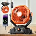 thumbnail image 2 of 20000mAh 7" Portable Camping Fan with LED Lantern, Rechargeable, Remote Control, 8 Speeds, Rotating Head & Hook for Tent, Fishing & Outdoor Camping Gear, 2 of 8