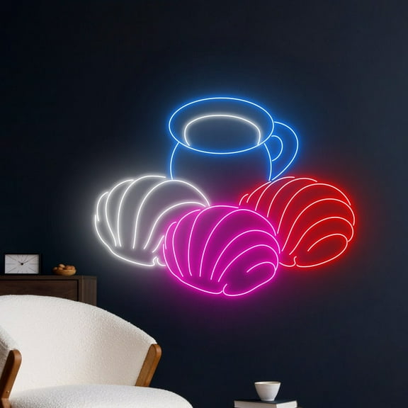 Handmadetneonsign Conchas and Champurrado Neon Sign, Food Wall Art Decor, Mexican Restaurant Wall Decor