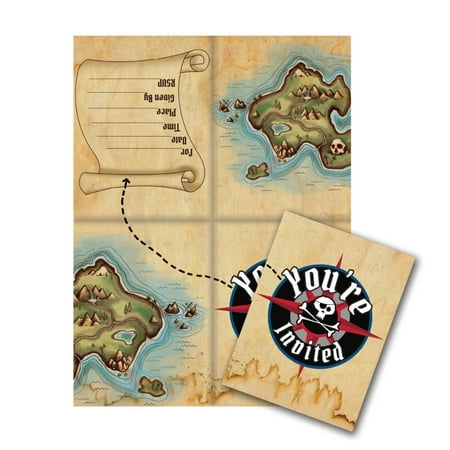 Club Pack of 48 Pirate's Map "You're Invited" Decorative Invitation 8.5"