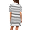 thumbnail image 4 of Stripe Printing Women Short Sleeve V Neck Casual Mini Shirt Dresss, 4 of 5
