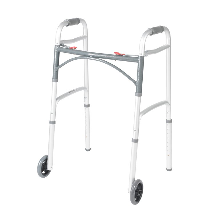 McKesson Folding Walker with Wheels - Adjustable Height, 350 lbs Capacity,  1 Ct