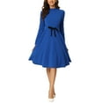 thumbnail image 2 of INSPIRE CHIC Women's Wear to Work Elegant Mock Neck Long Sleeve Self Tie Waist Knit Midi Dress S Royal Blue, 2 of 6