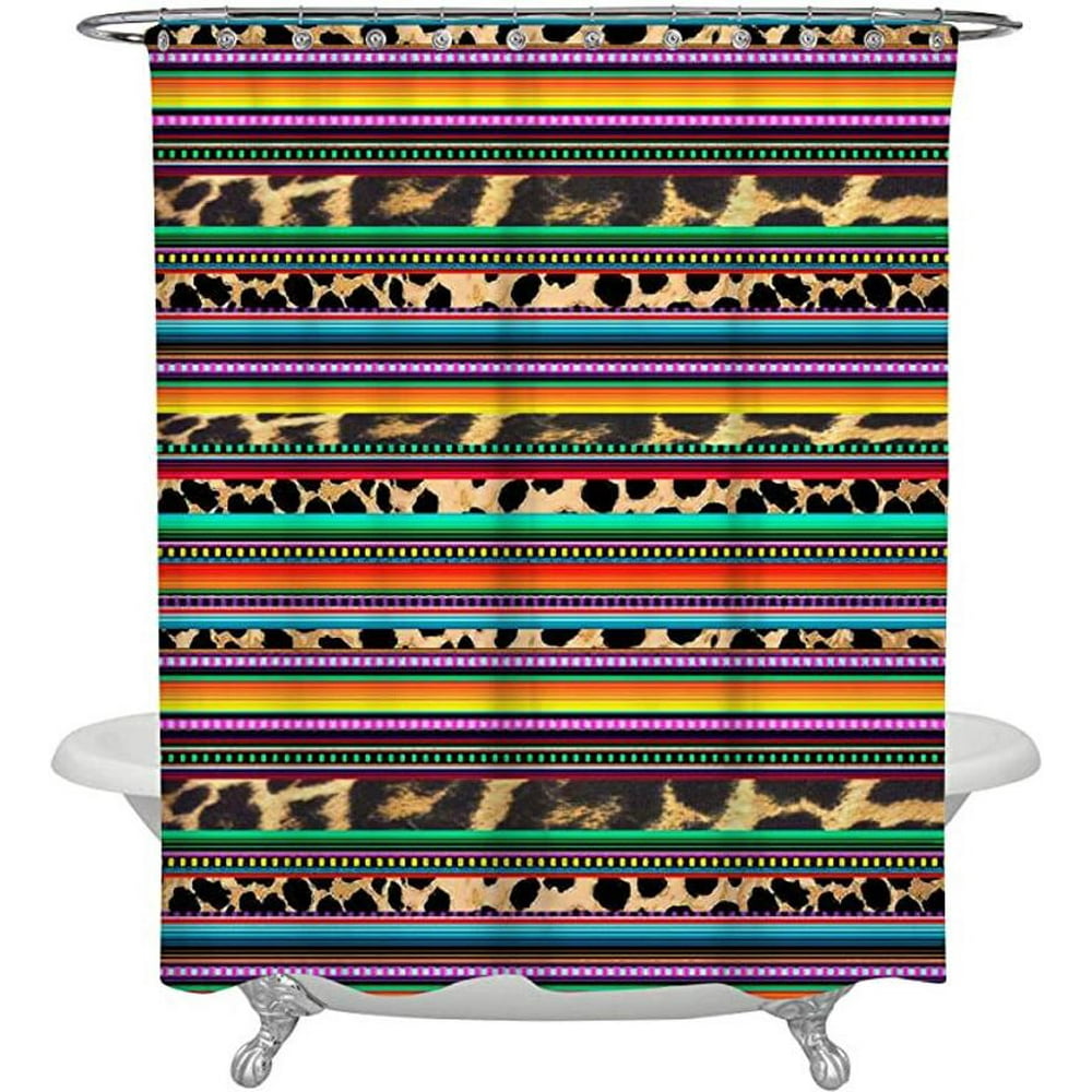 Leopard Serape Shower Curtain for Boho Bathroom 72 X 72 inch Polyester